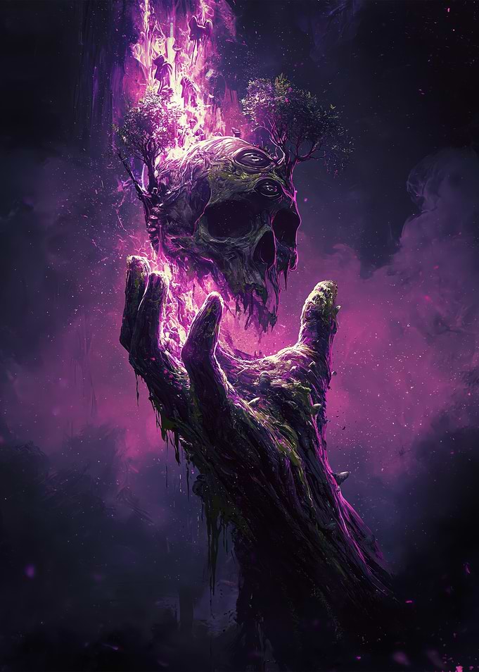 Mystical Skull Held by a Gnarled Hand