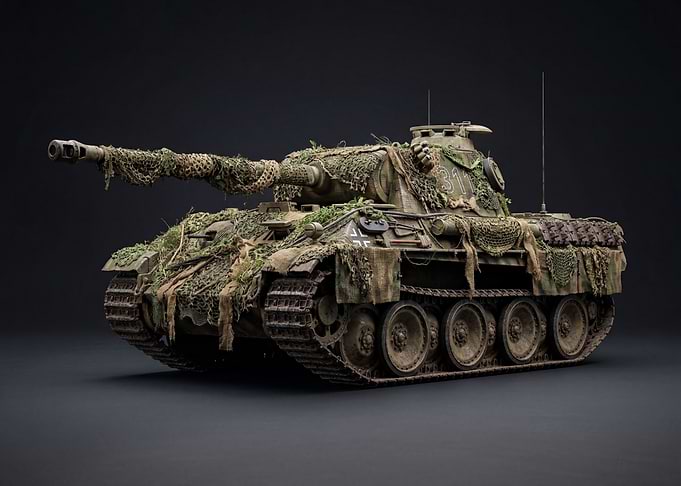 Camouflaged German Panther Tank Model
