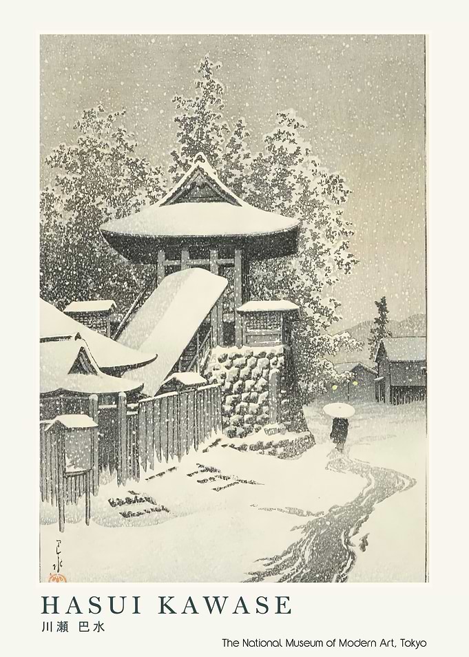 Snowy Japanese Temple Scene