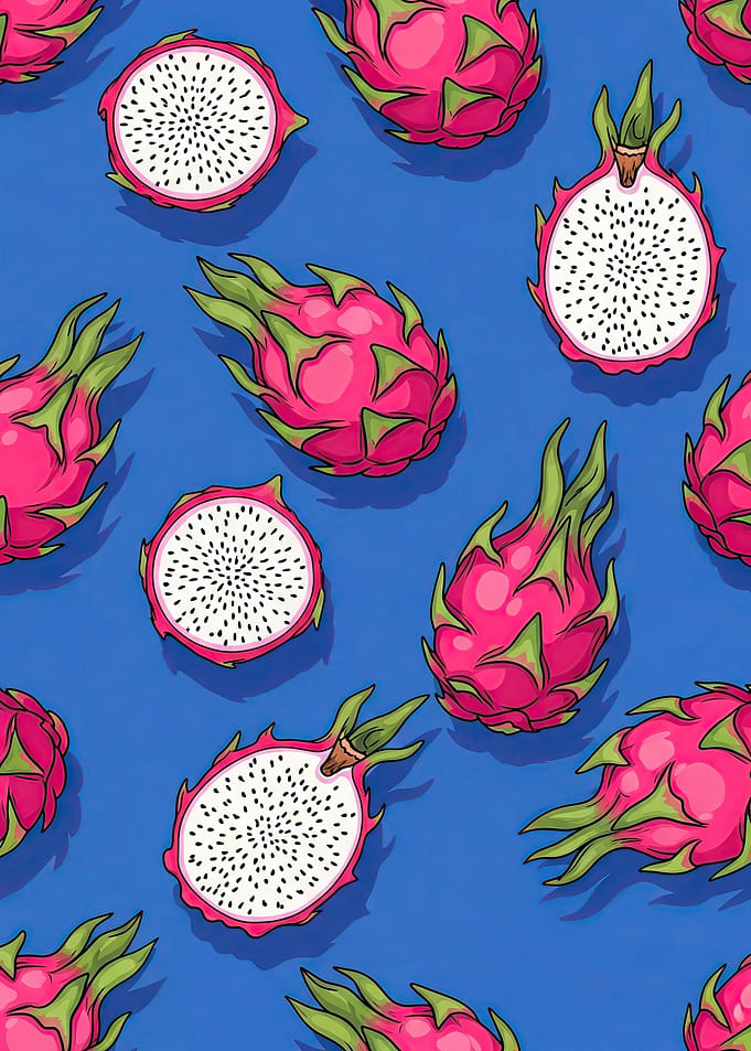 Dragon Fruit Pattern on Blue Background