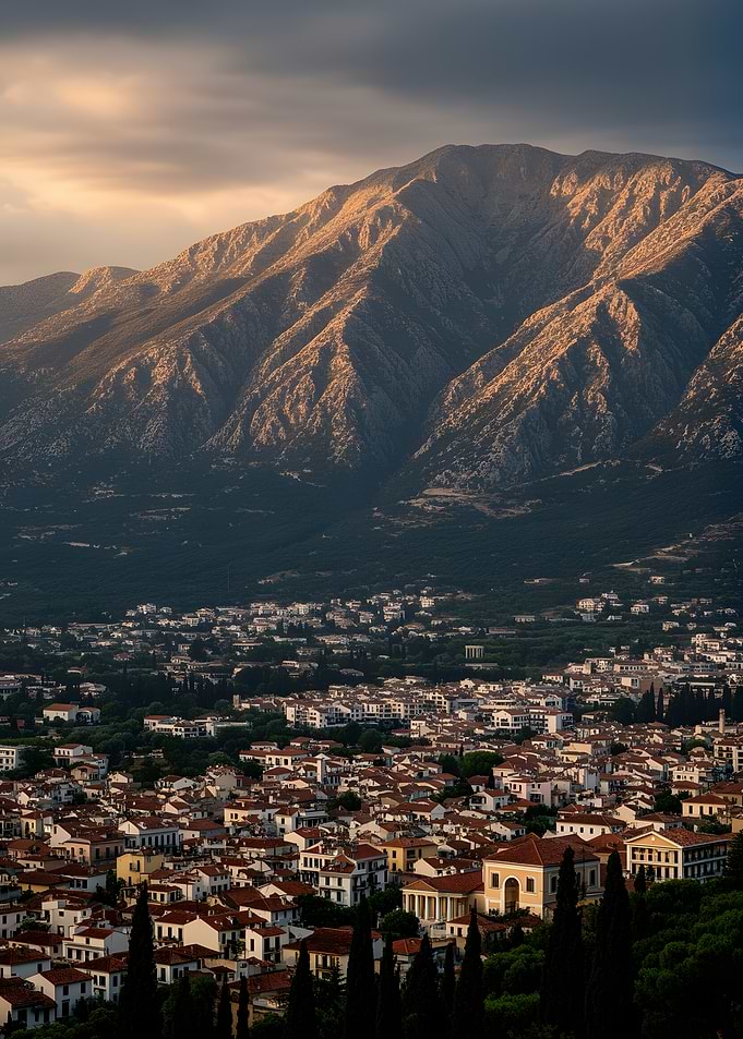 Mountain Town at Sunset