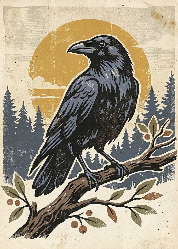 Raven perched on a branch