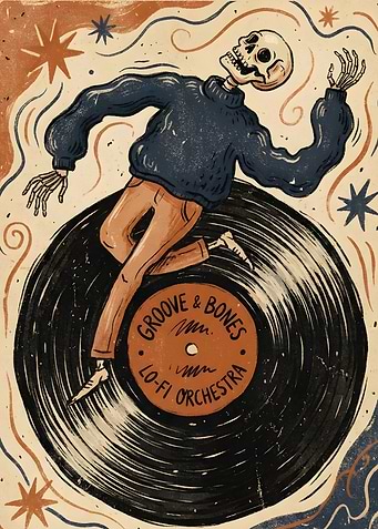 Skeleton Dancing on a Vinyl Record