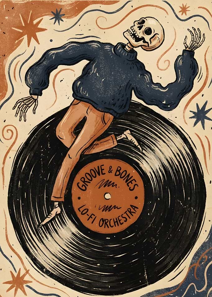 Skeleton Dancing on a Vinyl Record