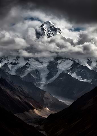 Dramatic Mountain Peak in Clouds
