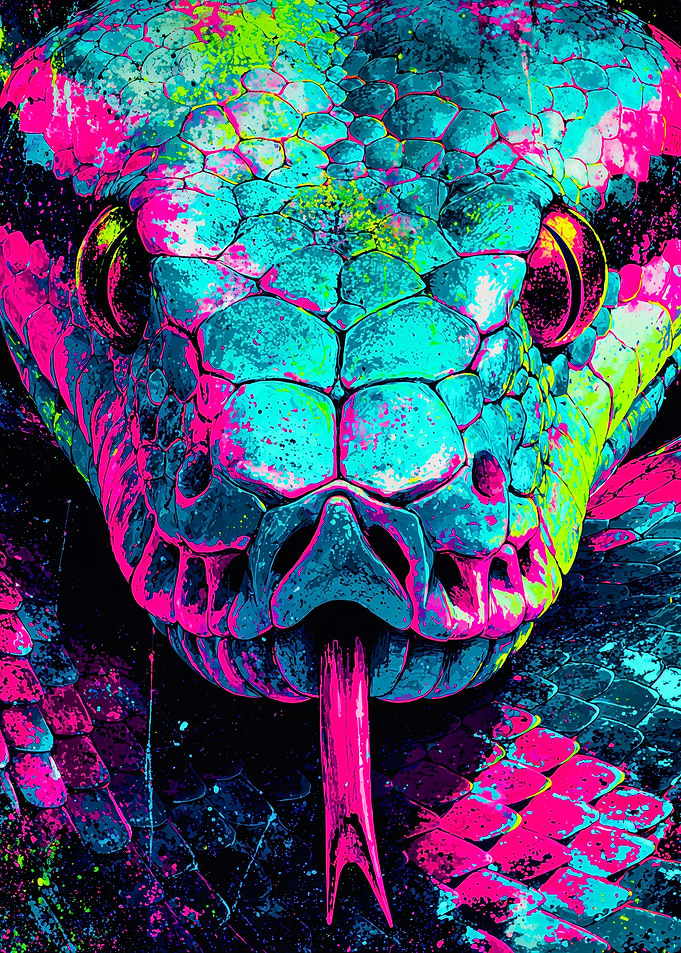 Neon Snake Head Close Up