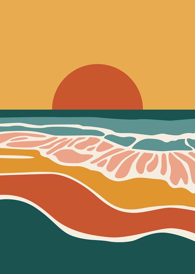 Abstract Sunset Over Ocean Waves