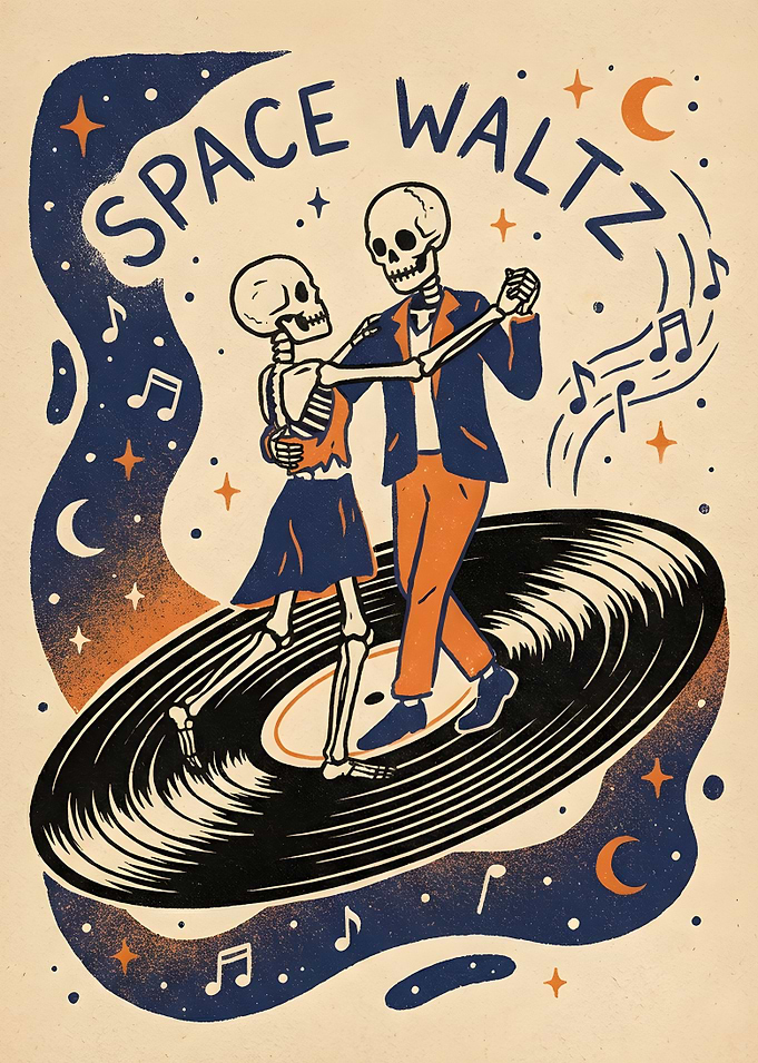 Space Waltz Skeletons Dancing on Vinyl