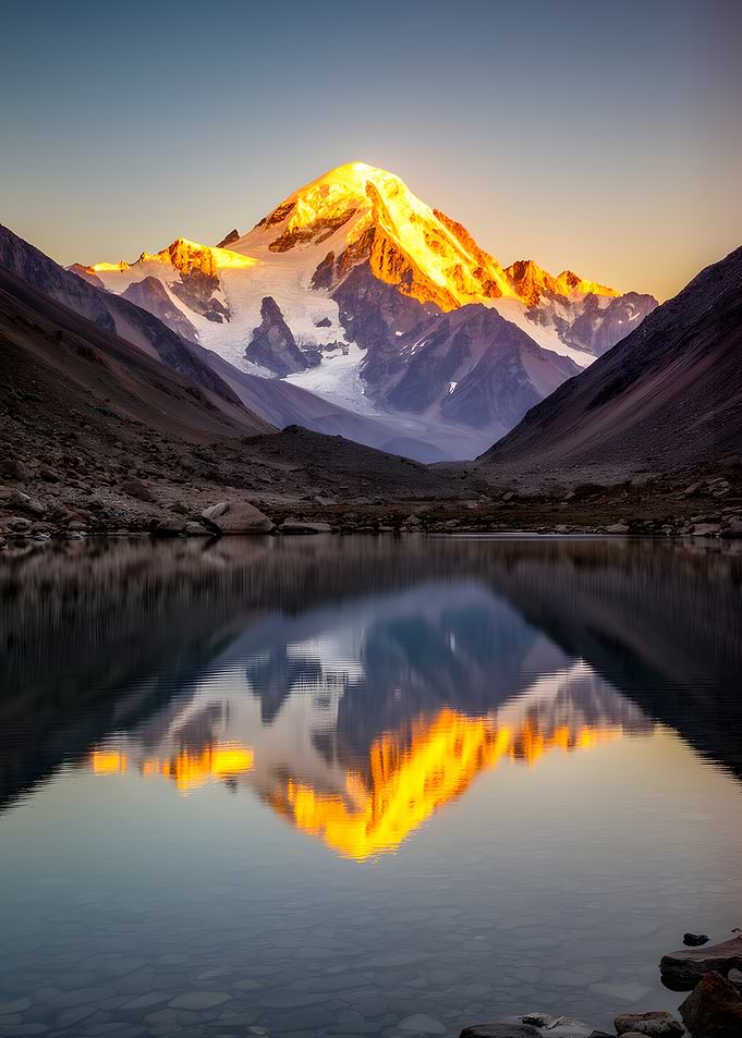 Golden Mountain Reflection in Lake