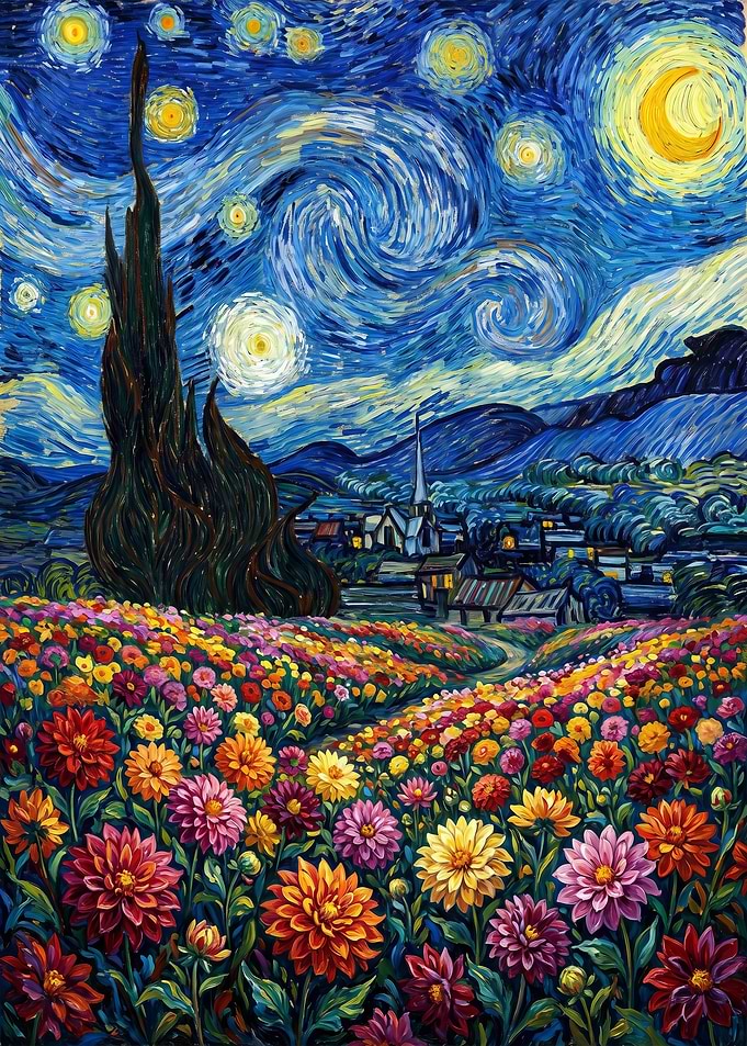 Starry Night Field of Dahlias