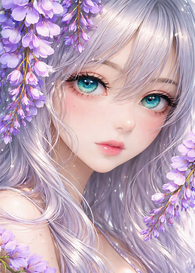 Anime Girl with Wisteria