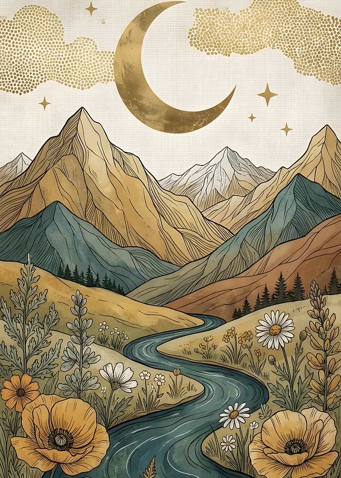 Bohemian Mountain Landscape with Moon