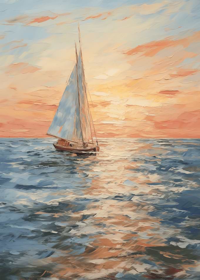 Sailboat on the ocean at sunset