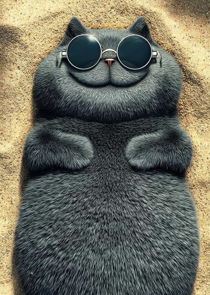 Cat in Sunglasses on Beach