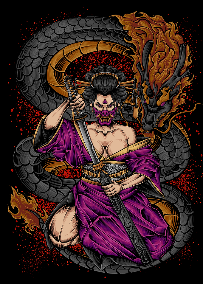 Infernal Oni Geisha Dragon Empress - Dark Japanese Fantasy Art