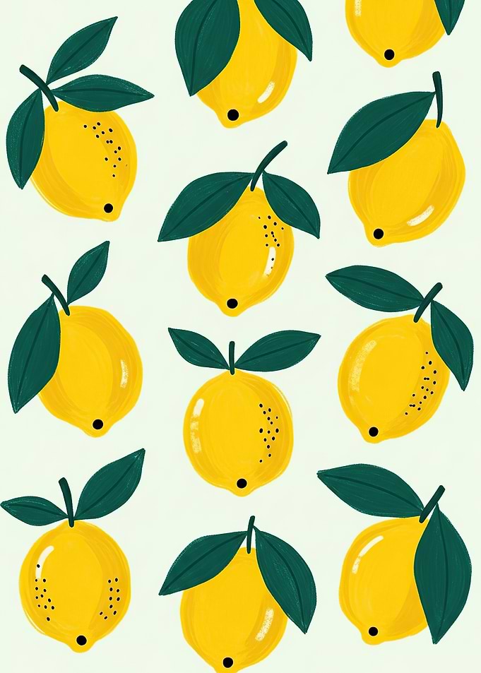 Pattern of Yellow Lemons with Green Leaves