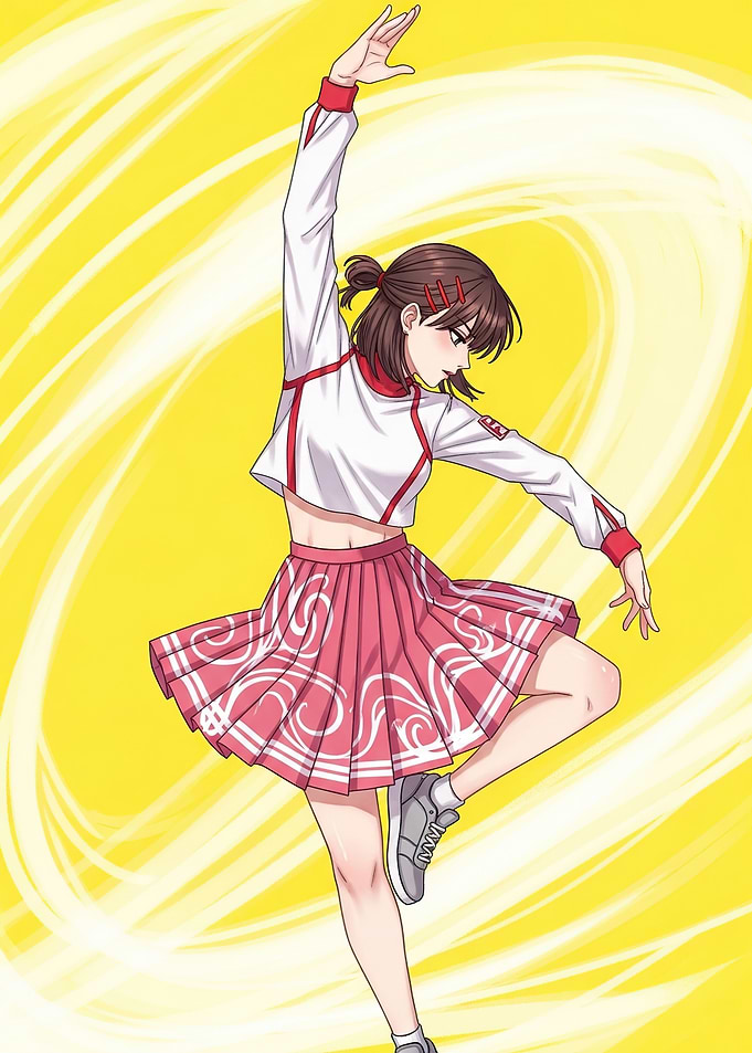 Anime girl in athletic wear dancing