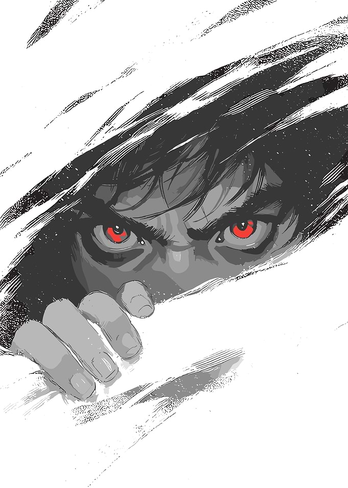 Intense Gaze Through Torn Paper