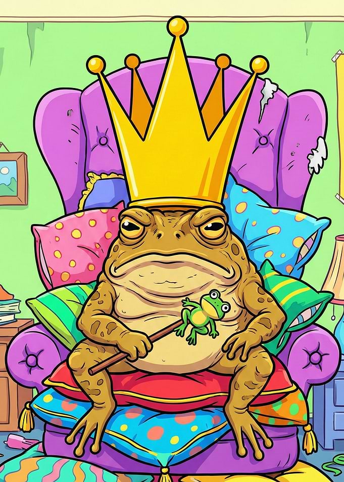 Frog King on Throne with Scepter