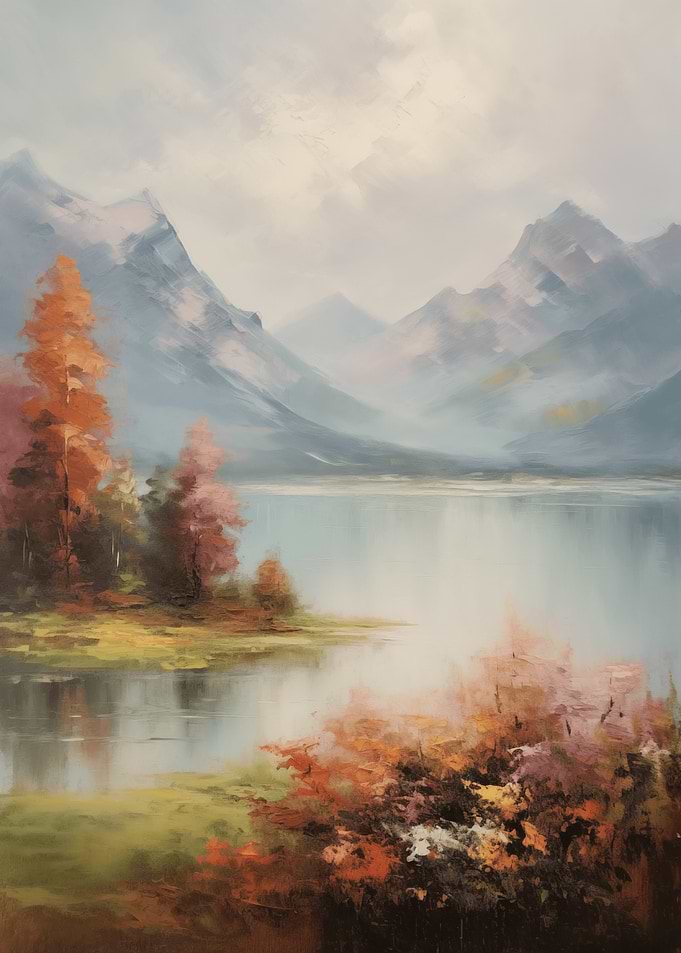 Autumn Mountain Lake Landscape Painting