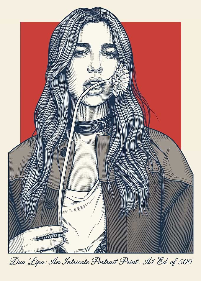 Dua Lipa Portrait with Flower