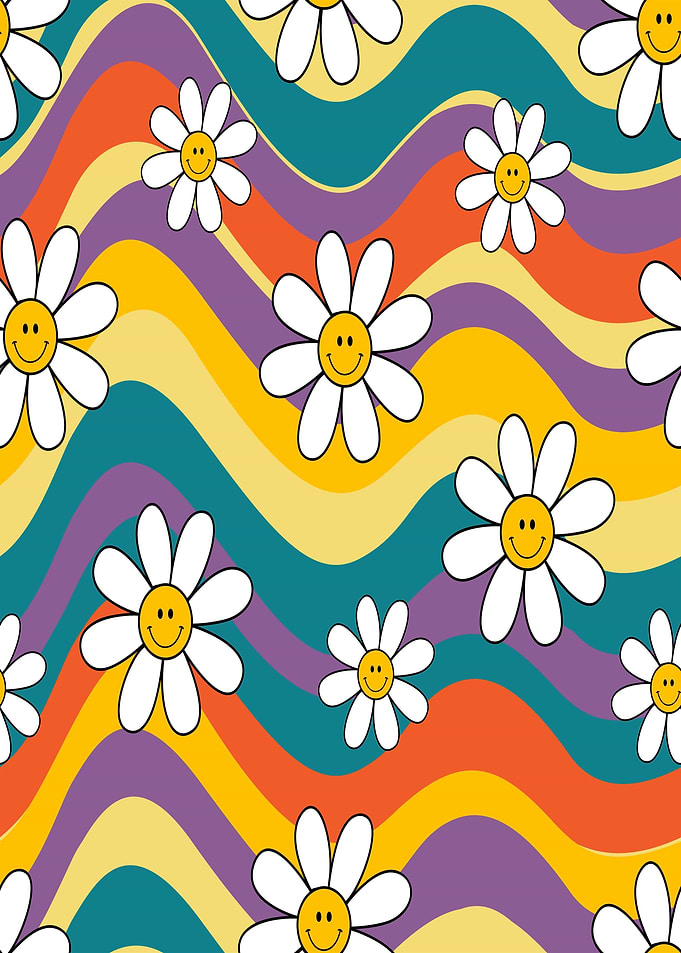 Retro Daisy Smiley Waves Pattern