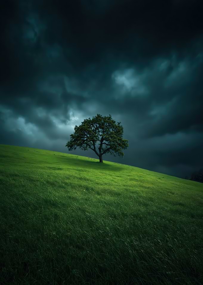 Lone Tree Under Stormy Skies