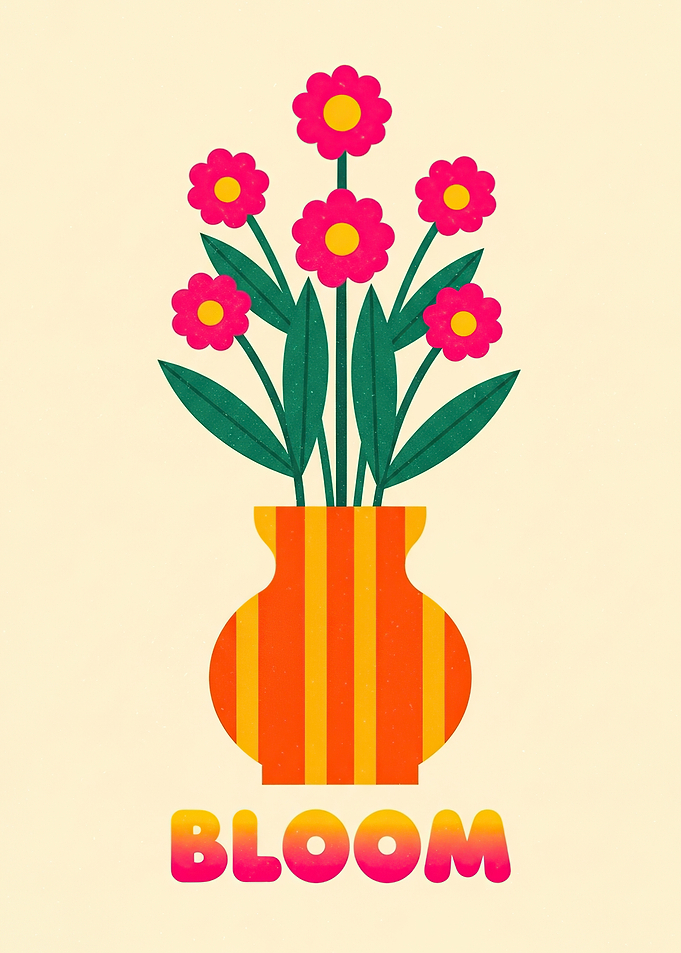 Bloom Flowers in Striped Vase