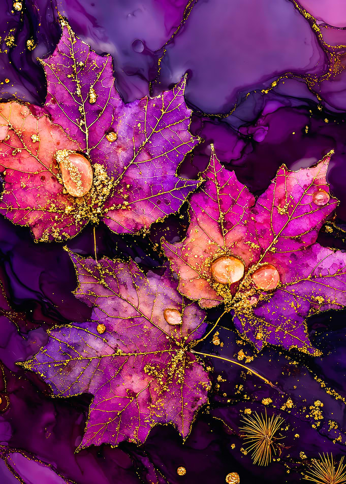 Ethereal Purple Maple Leaves Alcohol Ink Art