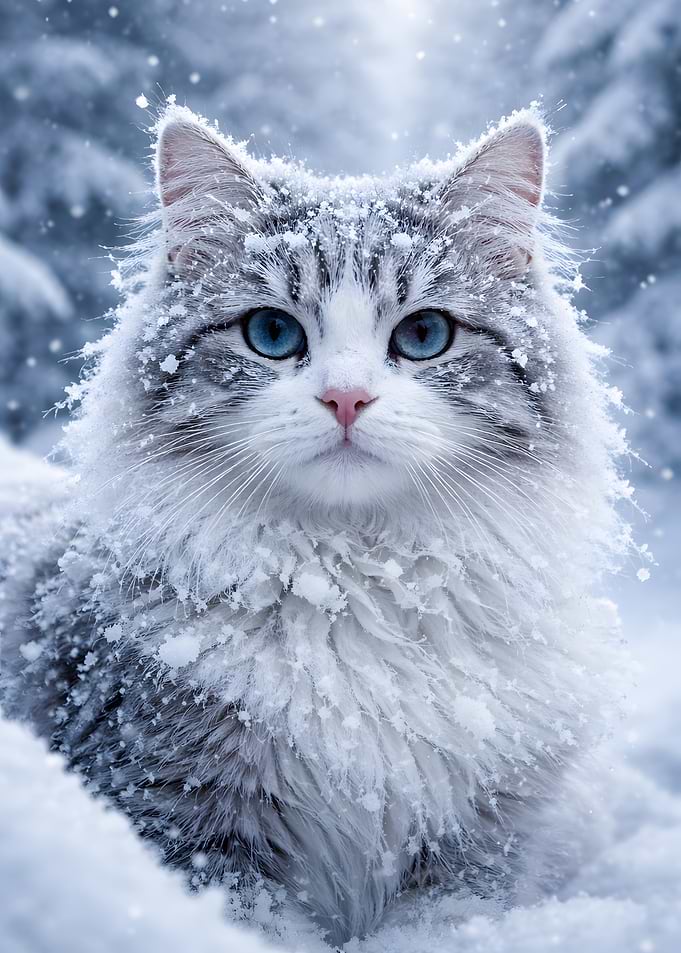 Fluffy Cat in Snow