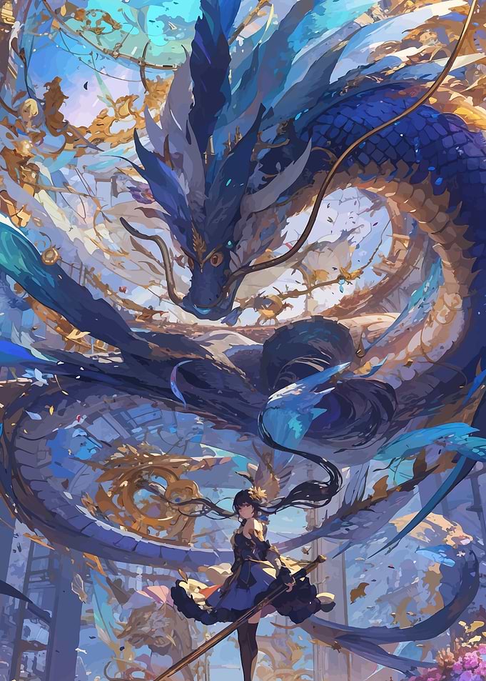 Anime Girl and Blue Dragon