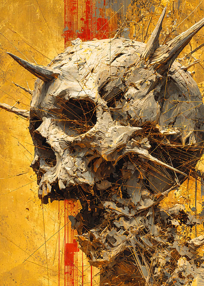 Textured Horned Skull Head Profile