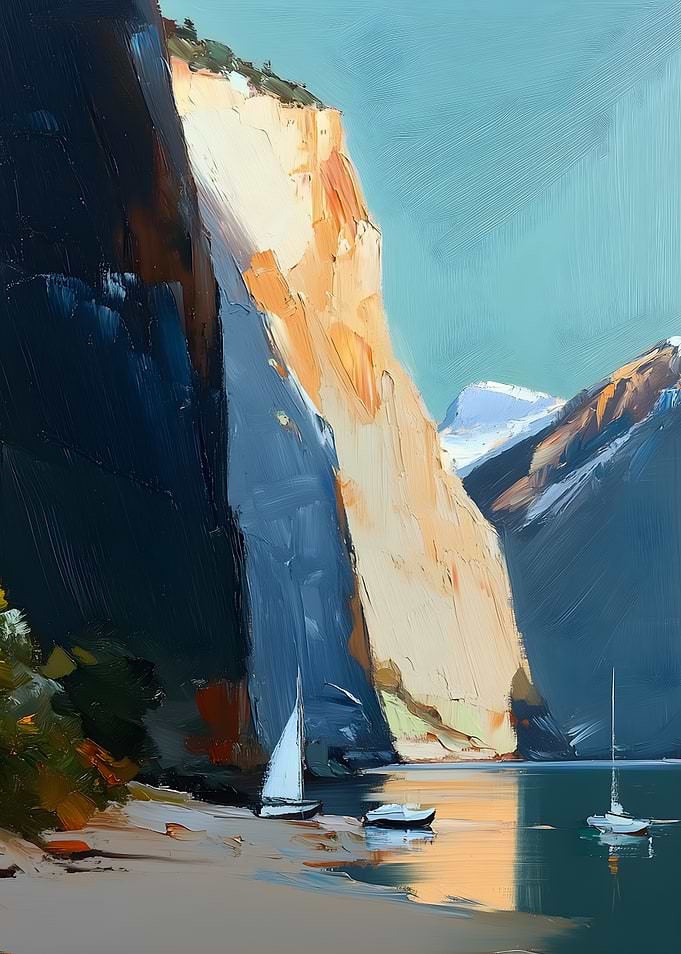 Sailboats by a Cliffside