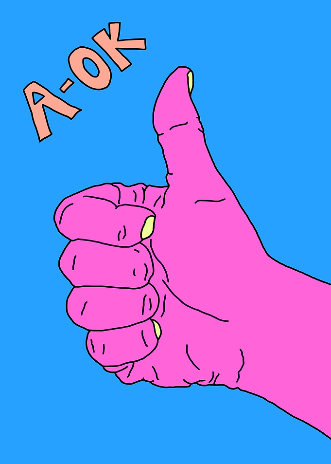 Pink Hand Giving Thumbs Up with A-OK Text