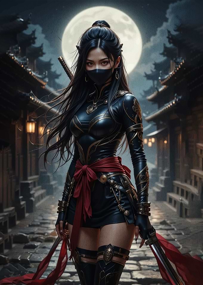 Ninja Woman in Moonlit Alley
