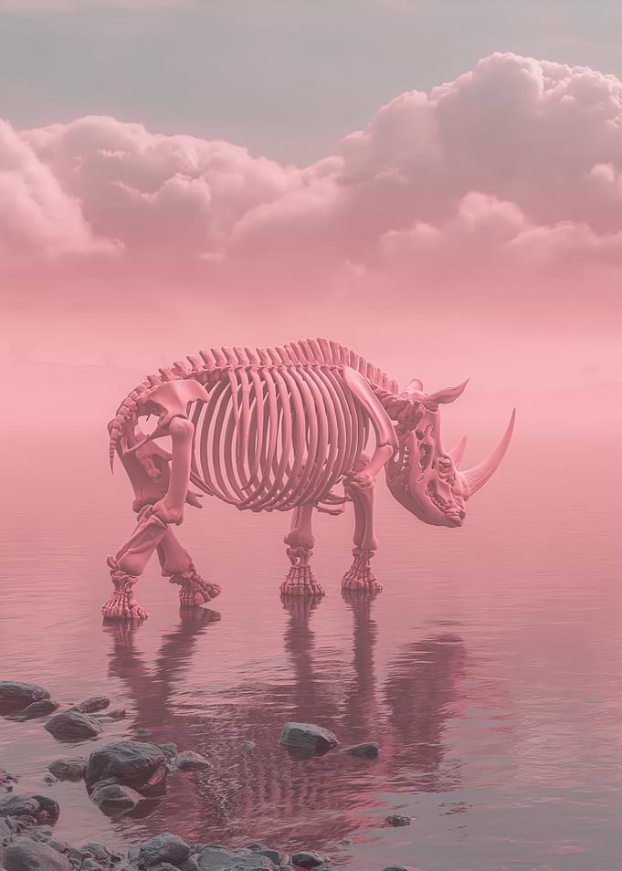 Rhino Skeleton in Pink Mist