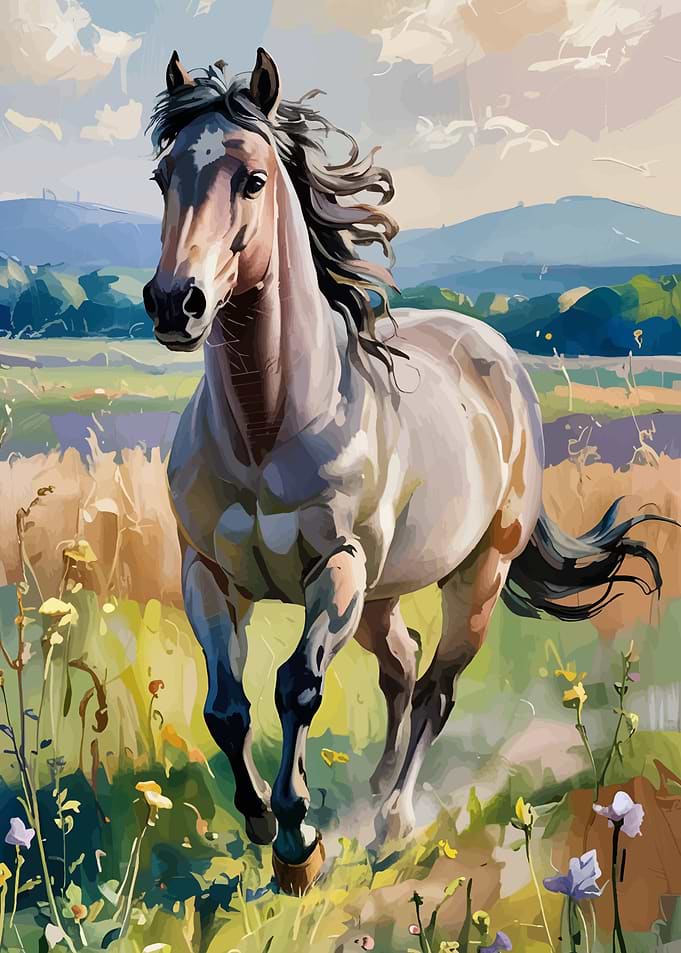 Horse Running Through a Field