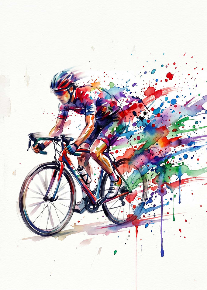 Watercolor Cyclist in Motion