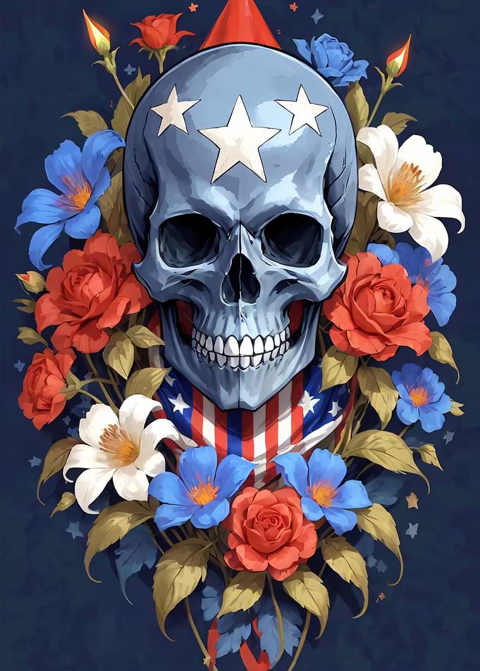 Patriotic Skull with Flowers