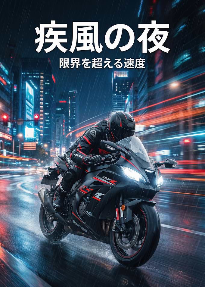 Motorcyclist in Rainy City Night