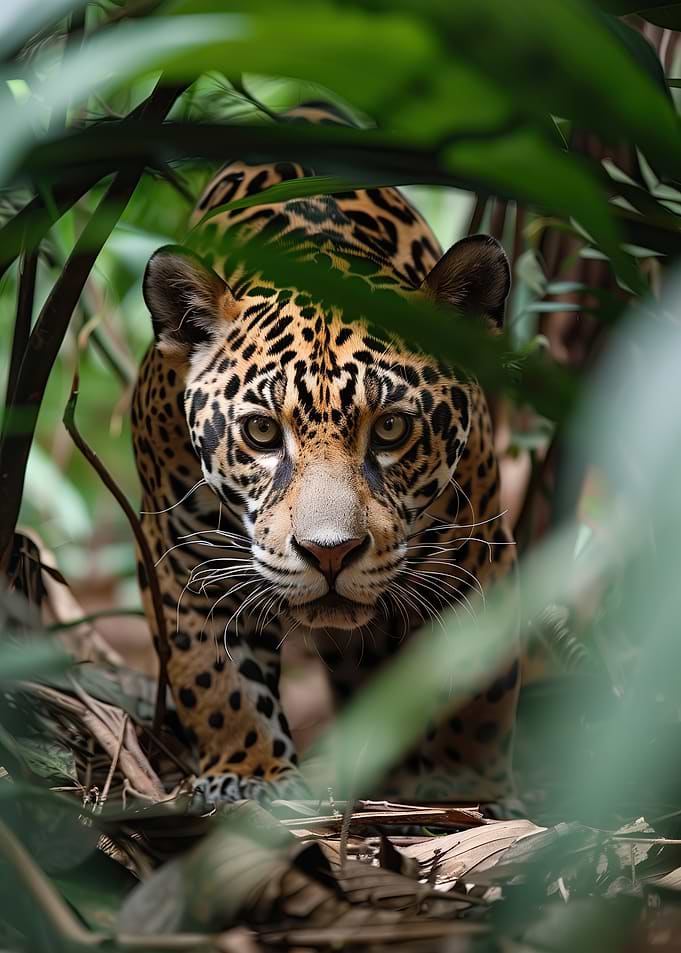 Jaguar Stalking Through Jungle