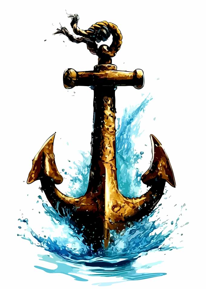 Golden Anchor Emerging from Water Splash