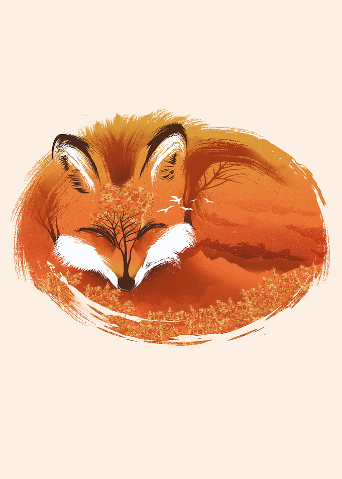 Sleeping Fox with Autumn Landscape