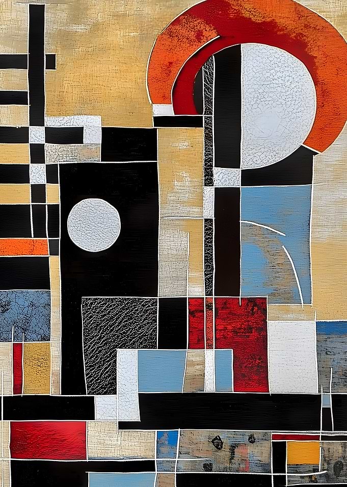 Abstract Geometric Composition with Red Arch