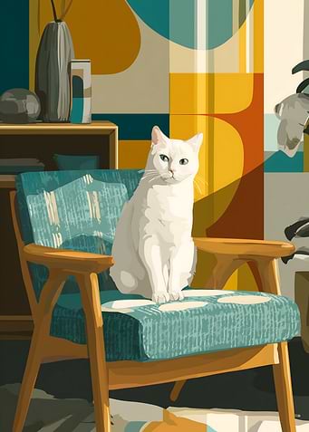 White cat on a retro chair