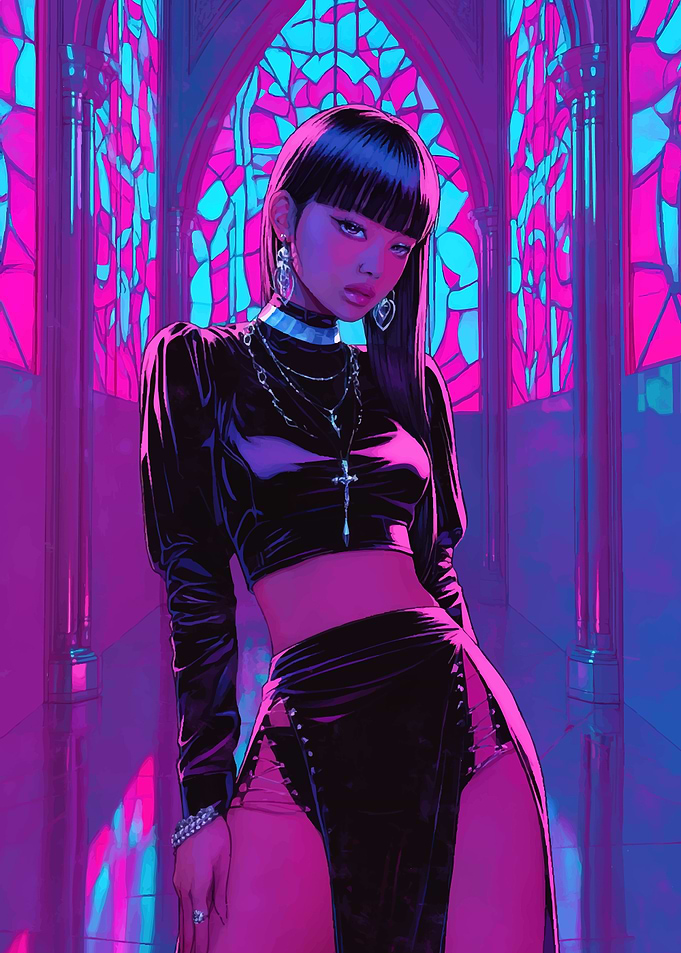 Gothic Fashion in Neon Church