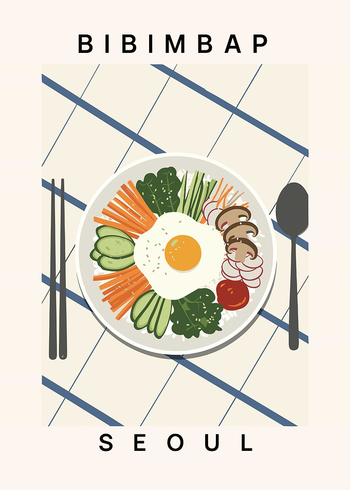 Traditional Korean Bibimbap Seoul Food Illustration