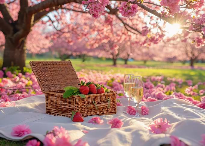 Spring Picnic with Strawberries and Champagne