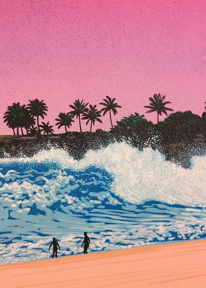 Retro Beach Scene with Surfers