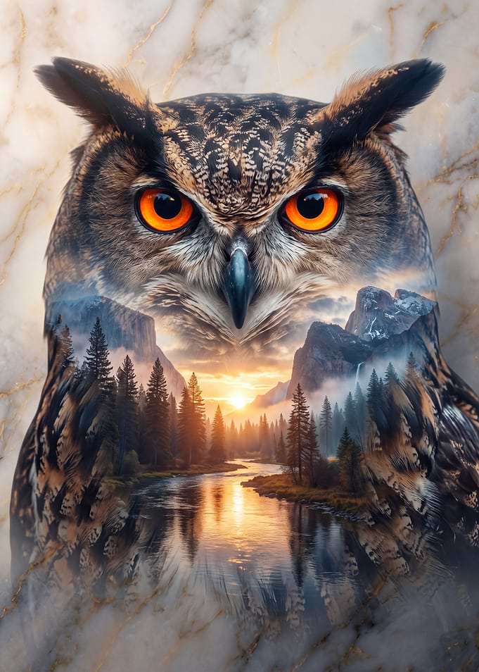 Majestic Owl Overlooking a Mountain Landscape